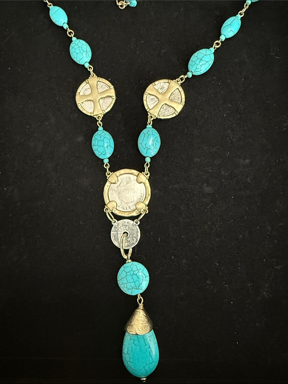 Chico's Isabella Turquoise Howlite and Roman Coin Y-Drop Necklace - Picture 4 of 10